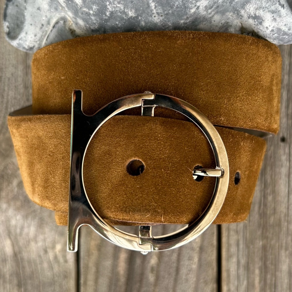 Salvatore Ferragamo Single Gancio Suede Belt Tan Brown 85 - Picture 9 of 16